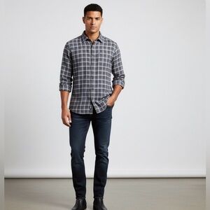 Robert Barakett Men’s Charcoal & Blue LS Stornham Windowpane Shirt Sz Medium